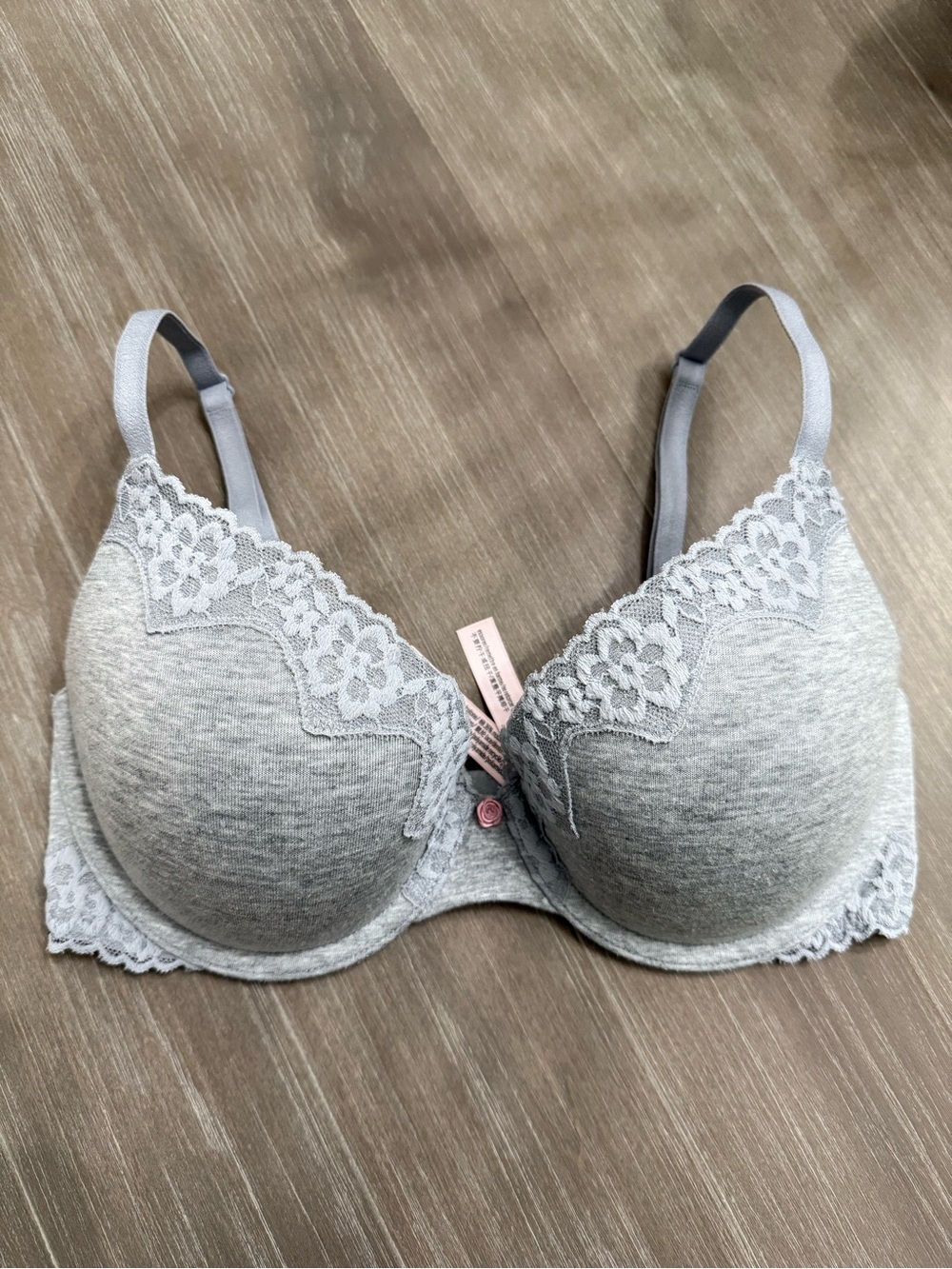 Victoria Secret Lace Trim T-Shirt Bra - Medium Heather Gray, 32 D